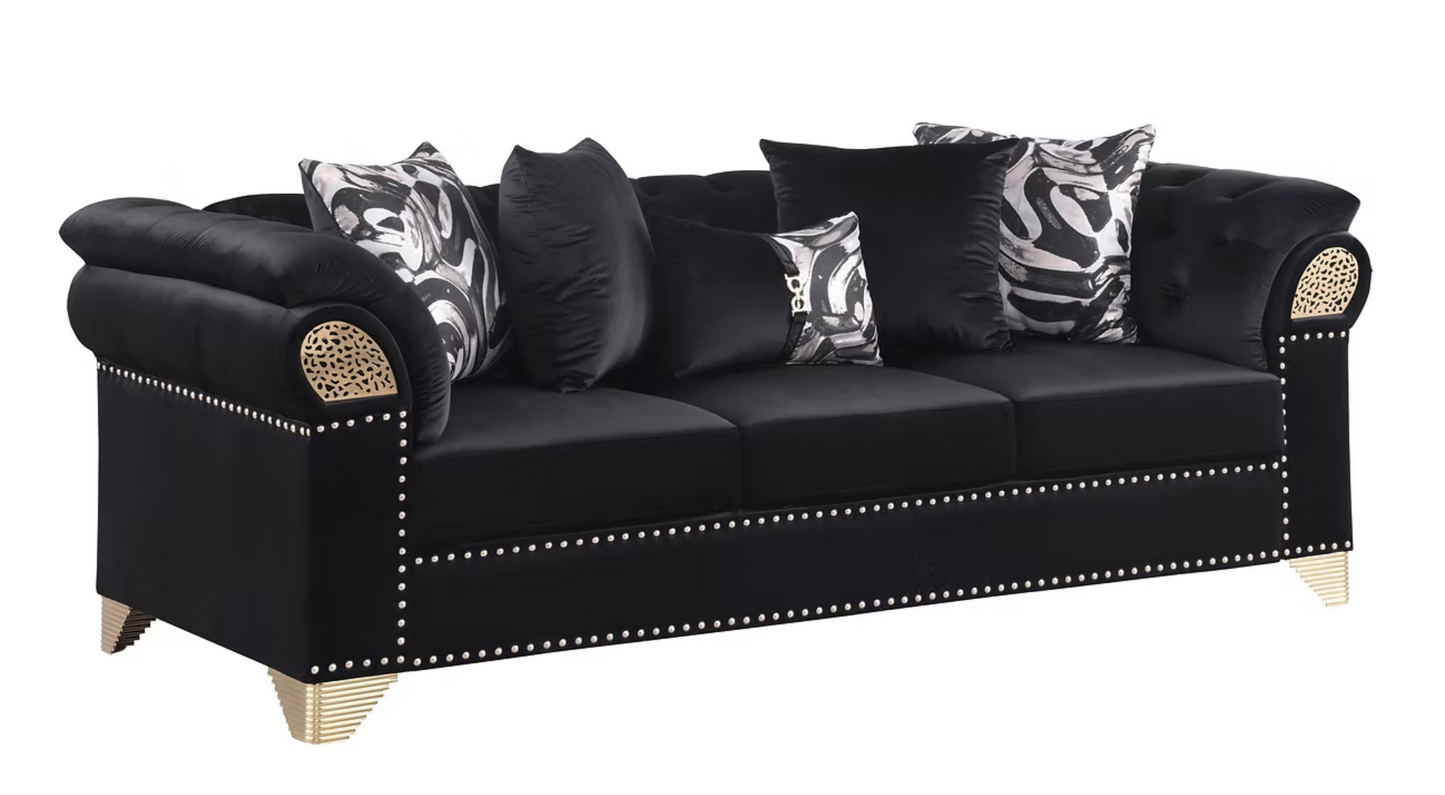 S3600 Emma Black Velvet Sofa & Loveseat