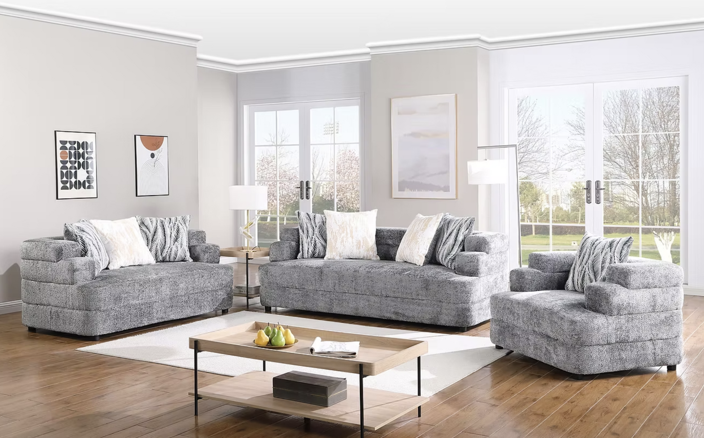 3pcs or 2pcs S1400 Stepso Charcoal Boucle Sofa, Loveseat & Chair