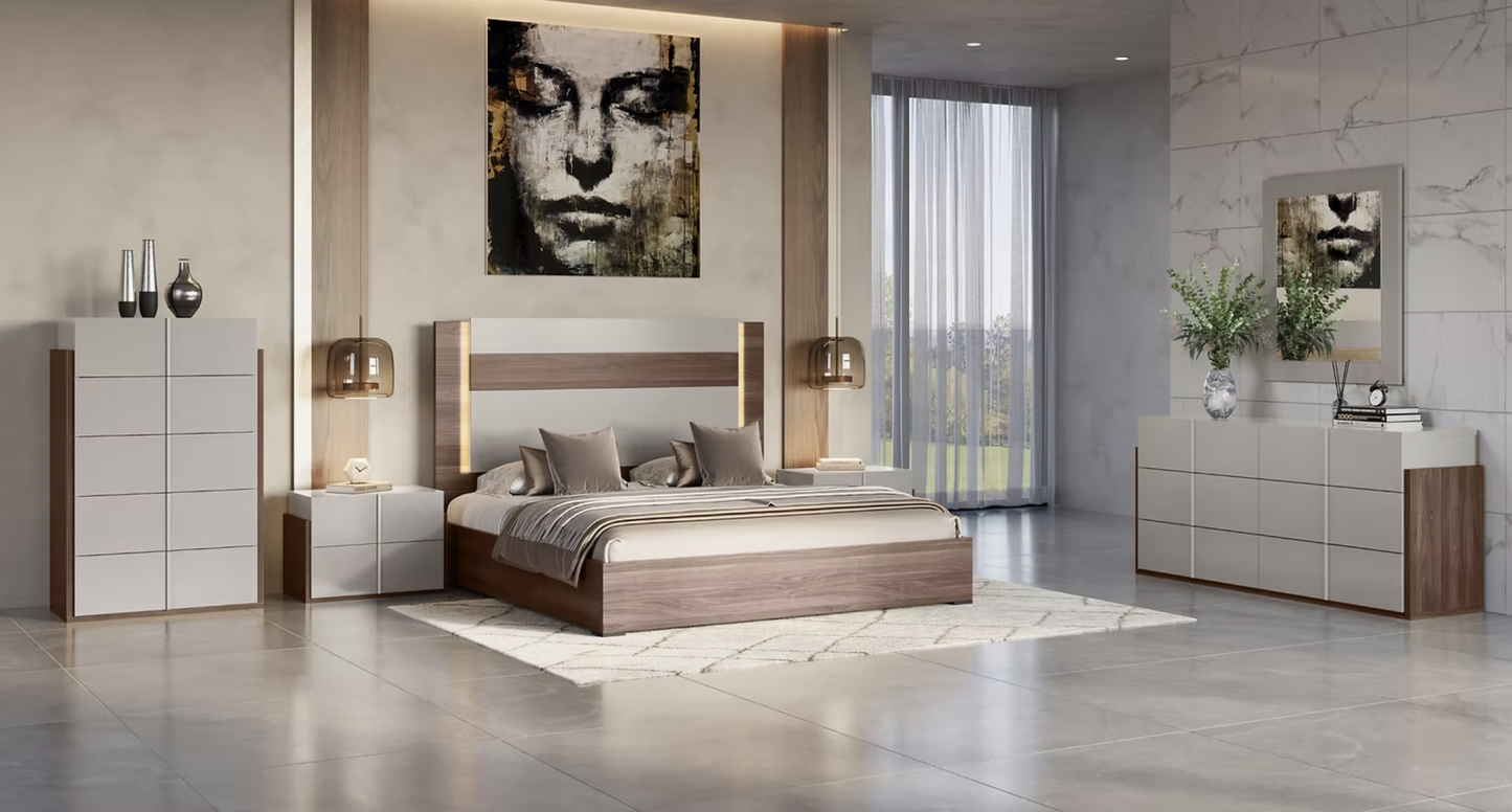 5pcs Aryan Beige LED Italian Bedroom Set