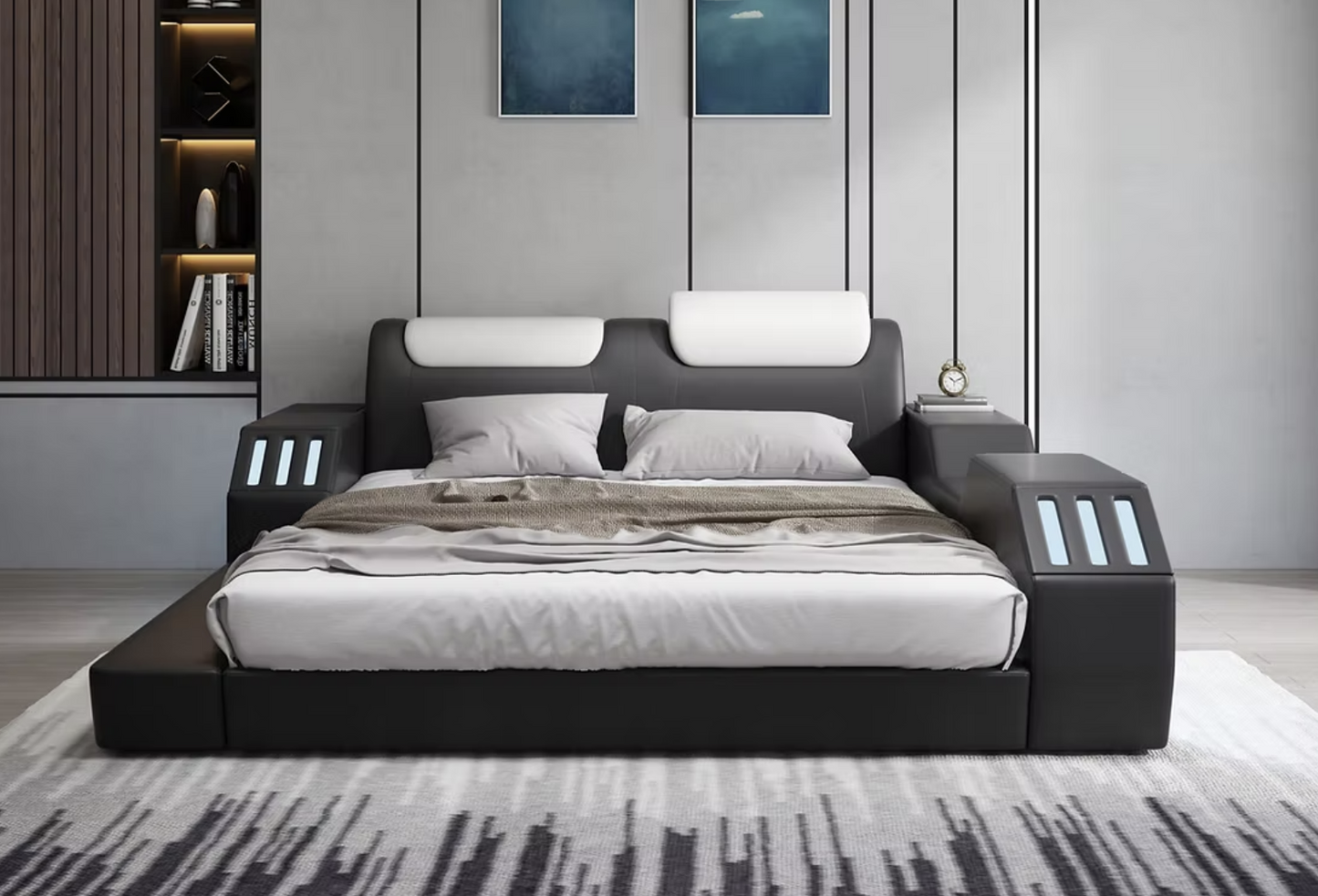 B126 Matrix Black & White Platform Bed Frame