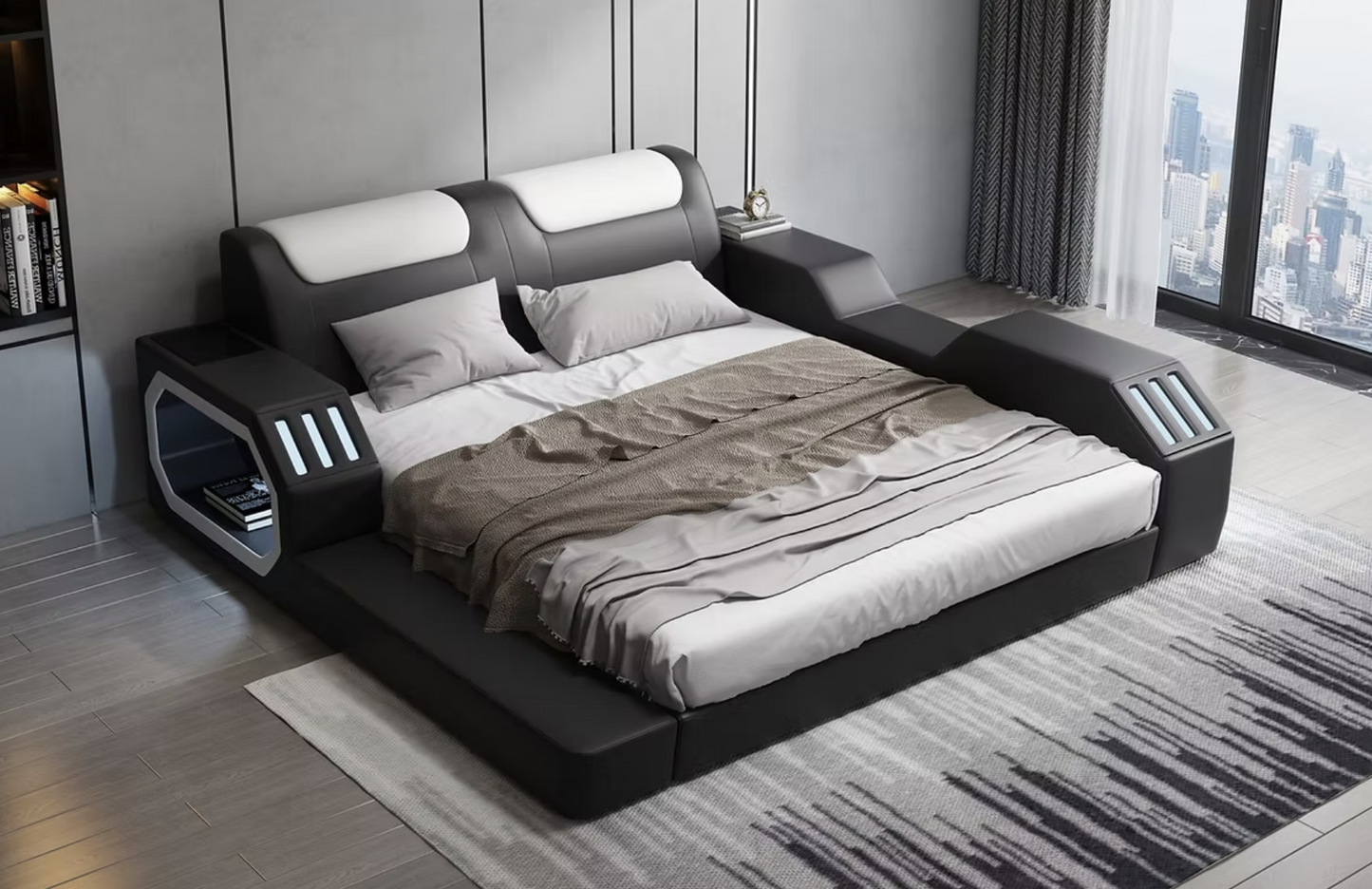 B126 Matrix Black & White Platform Bed Frame