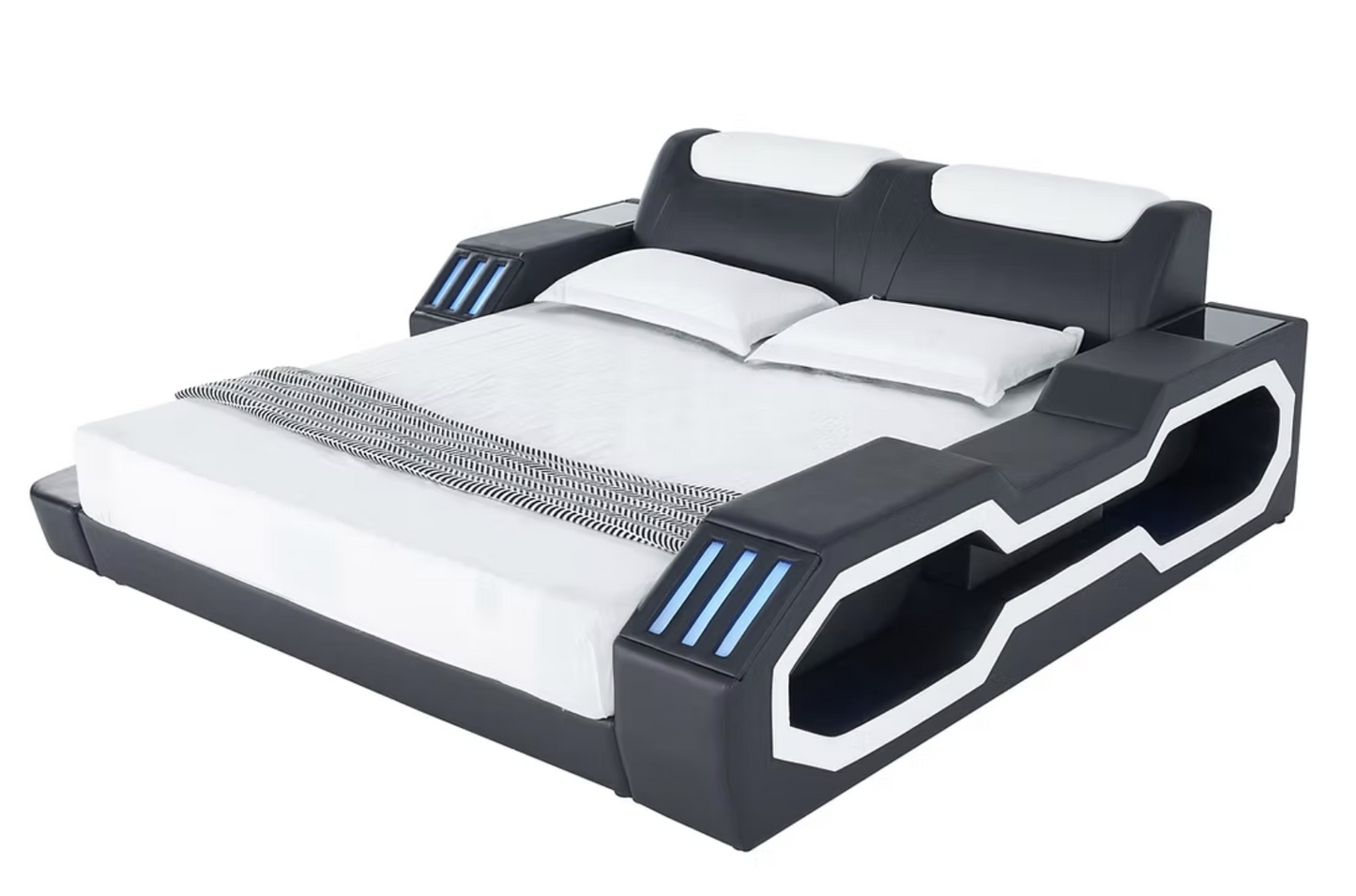 B126 Matrix Black & White Platform Bed Frame