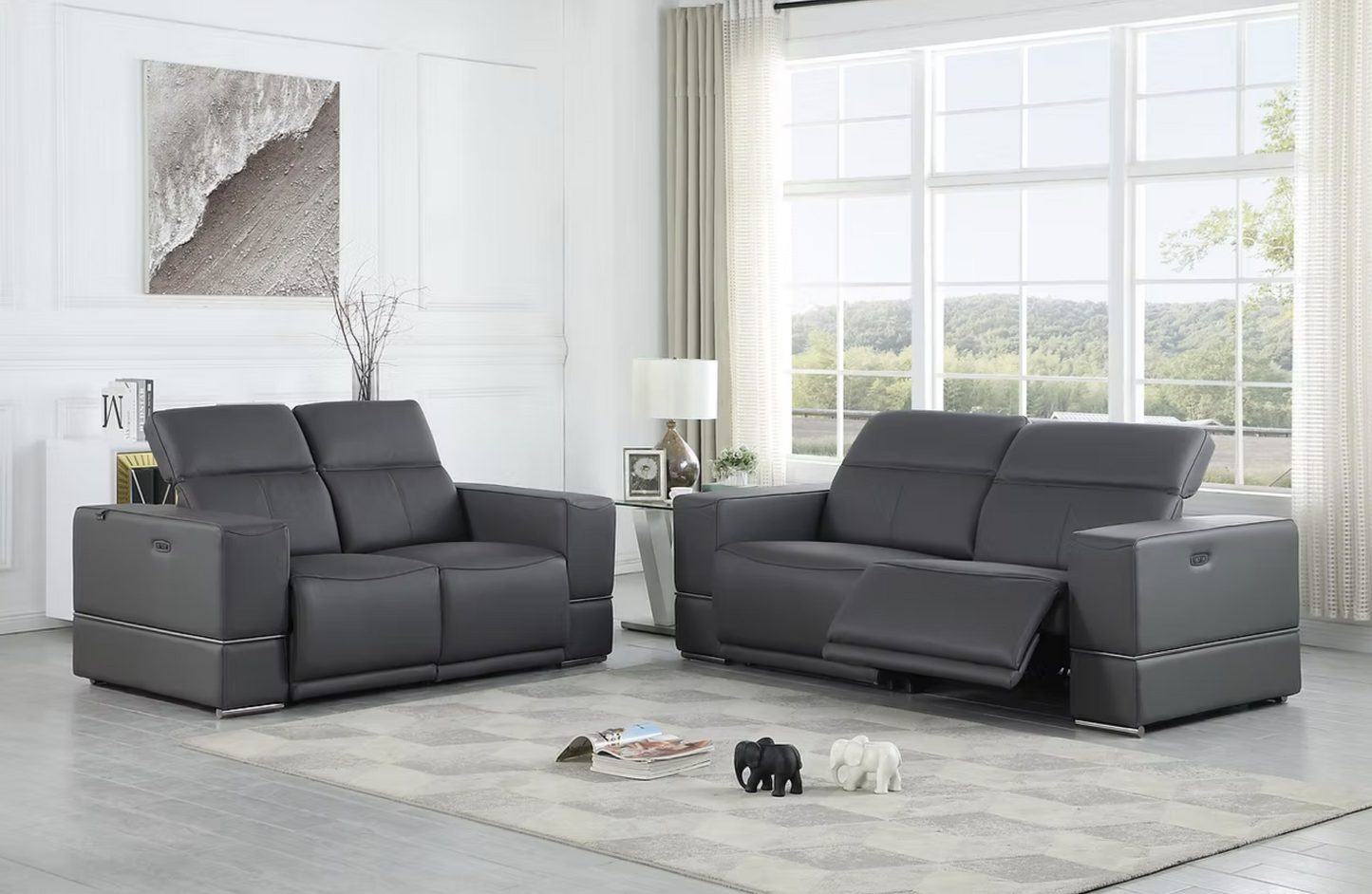 3pcs or 2pcs Franco Grey Italian Leather Sofa, Loveseat & Chair