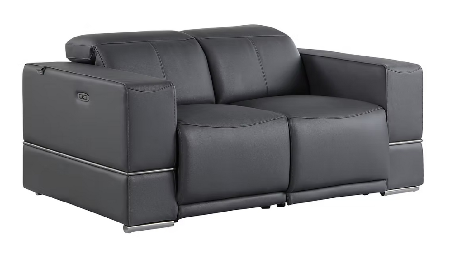 3pcs or 2pcs Franco Grey Italian Leather Sofa, Loveseat & Chair