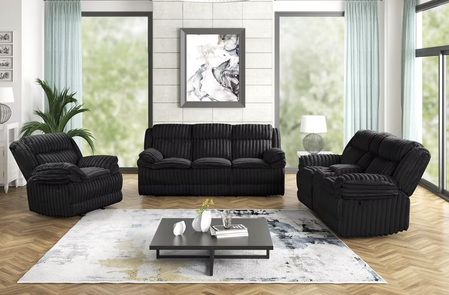 3pcs S3939 Mellow Black Reclining Sofa Set