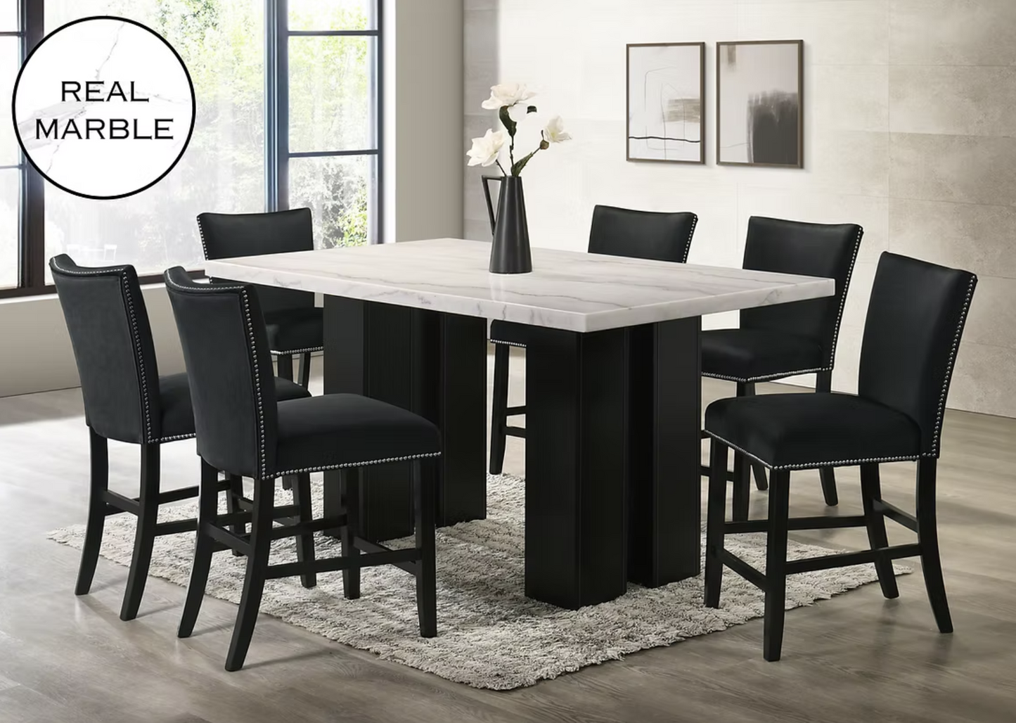 D1236 Valentino Black Genuine Marble Dining Set