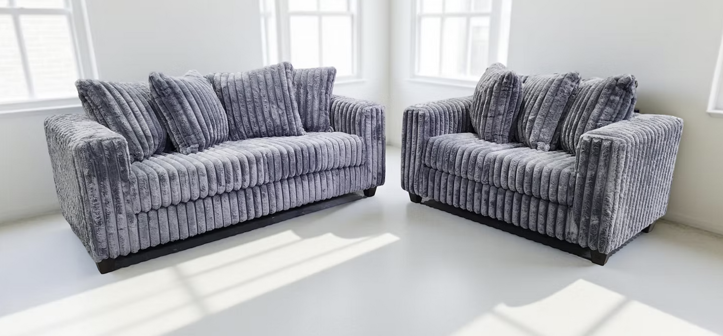 S300 Gia Grey Stripe Fabric Sofa & Loveseat
