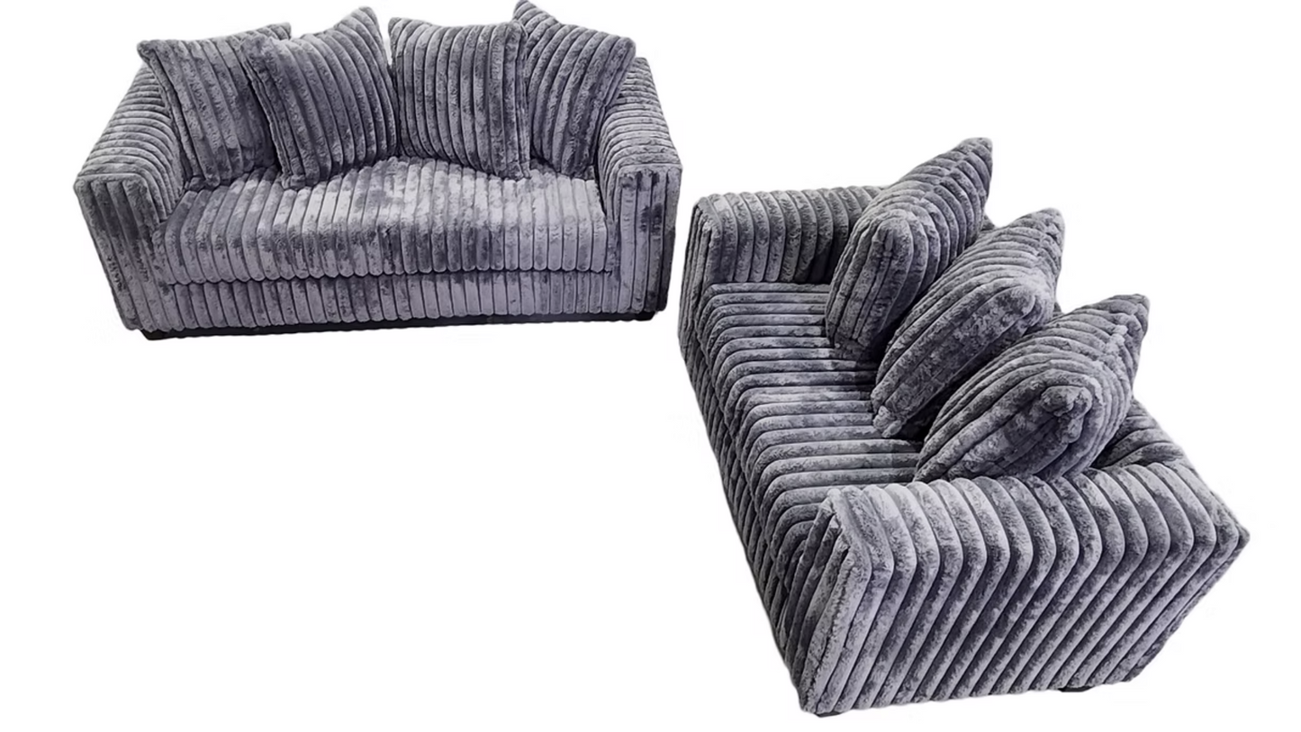 S300 Gia Grey Stripe Fabric Sofa & Loveseat