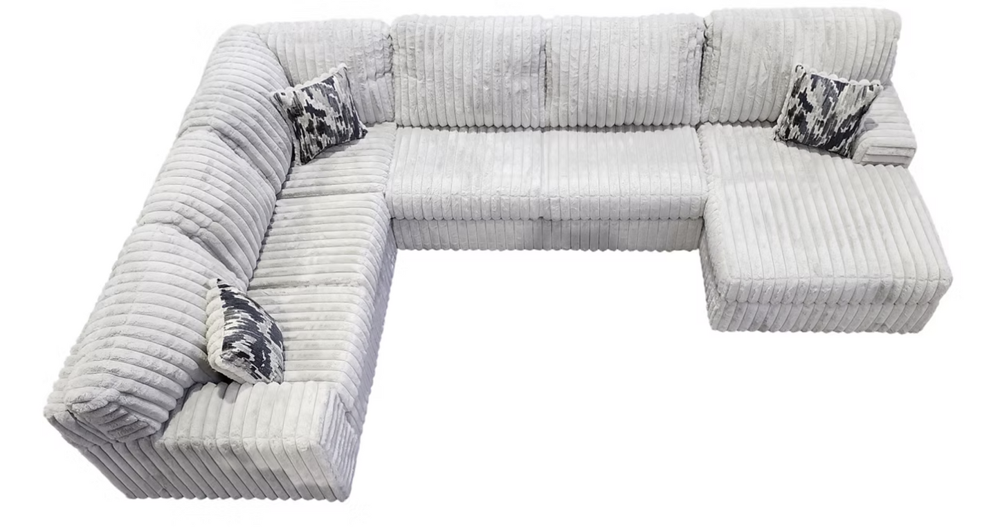 S319 Austin Light Grey Stripe Fabric Oversized Sectional