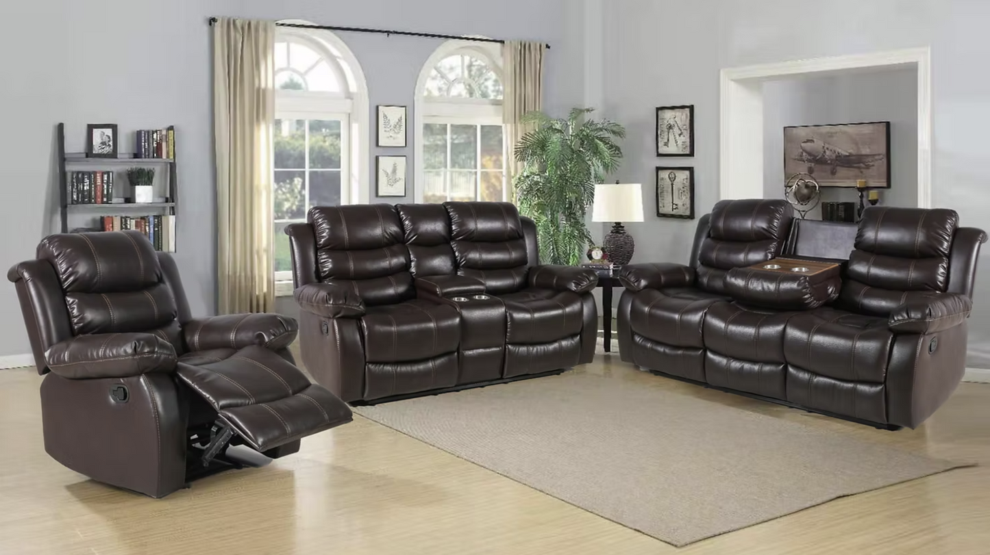 S9494 Isabel Brown Leather Reclining Sofa Set