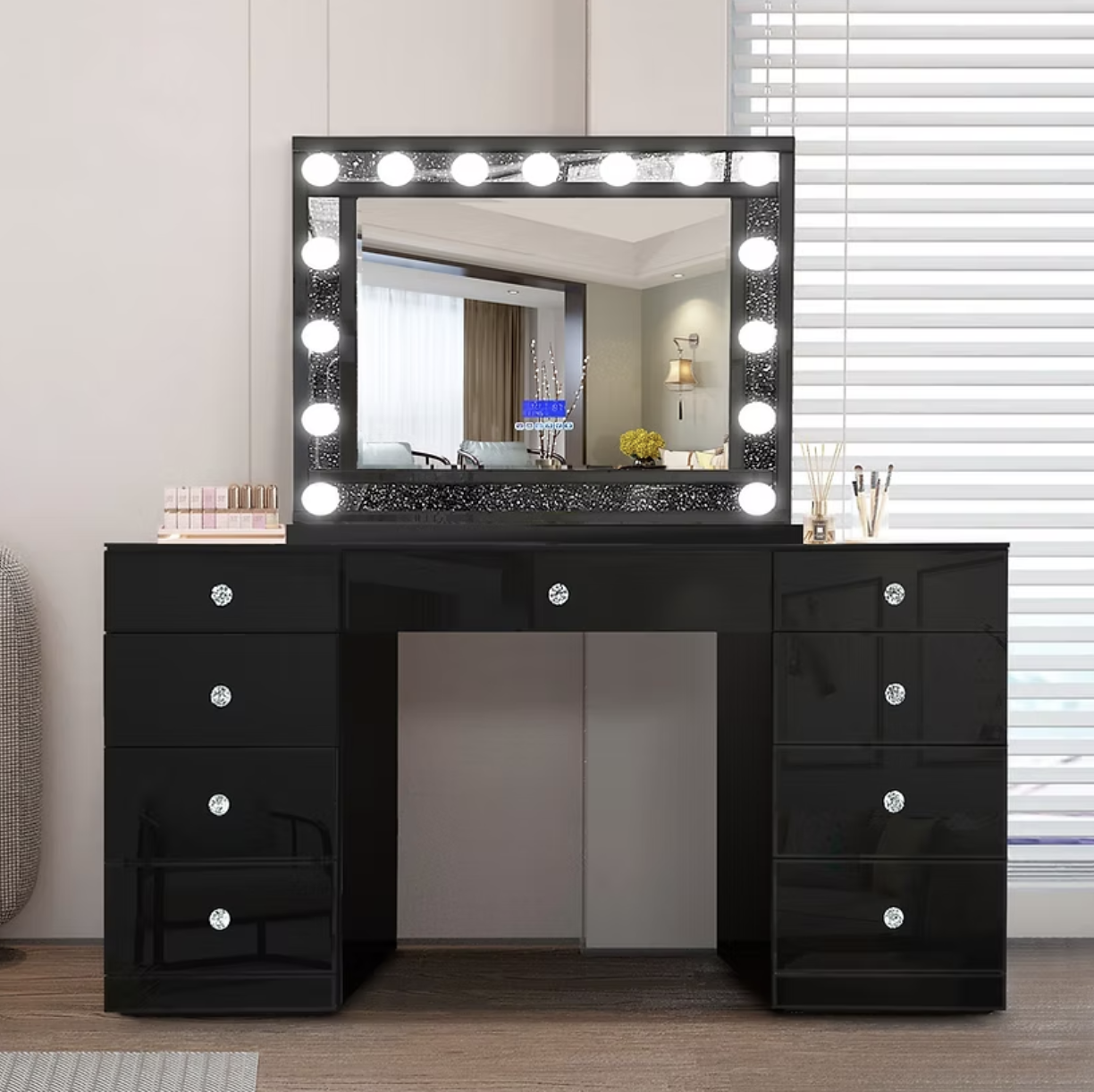A-VM06-Ella Black LED & Bluetooth Vanity