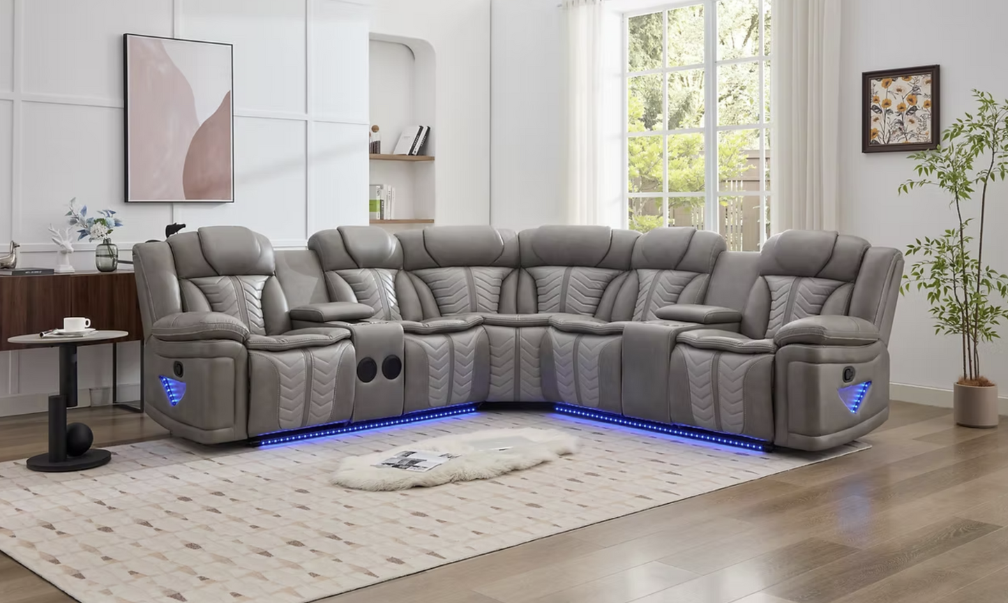 S2025 Innova Grey Reclining Sectional With Speaker & Leds