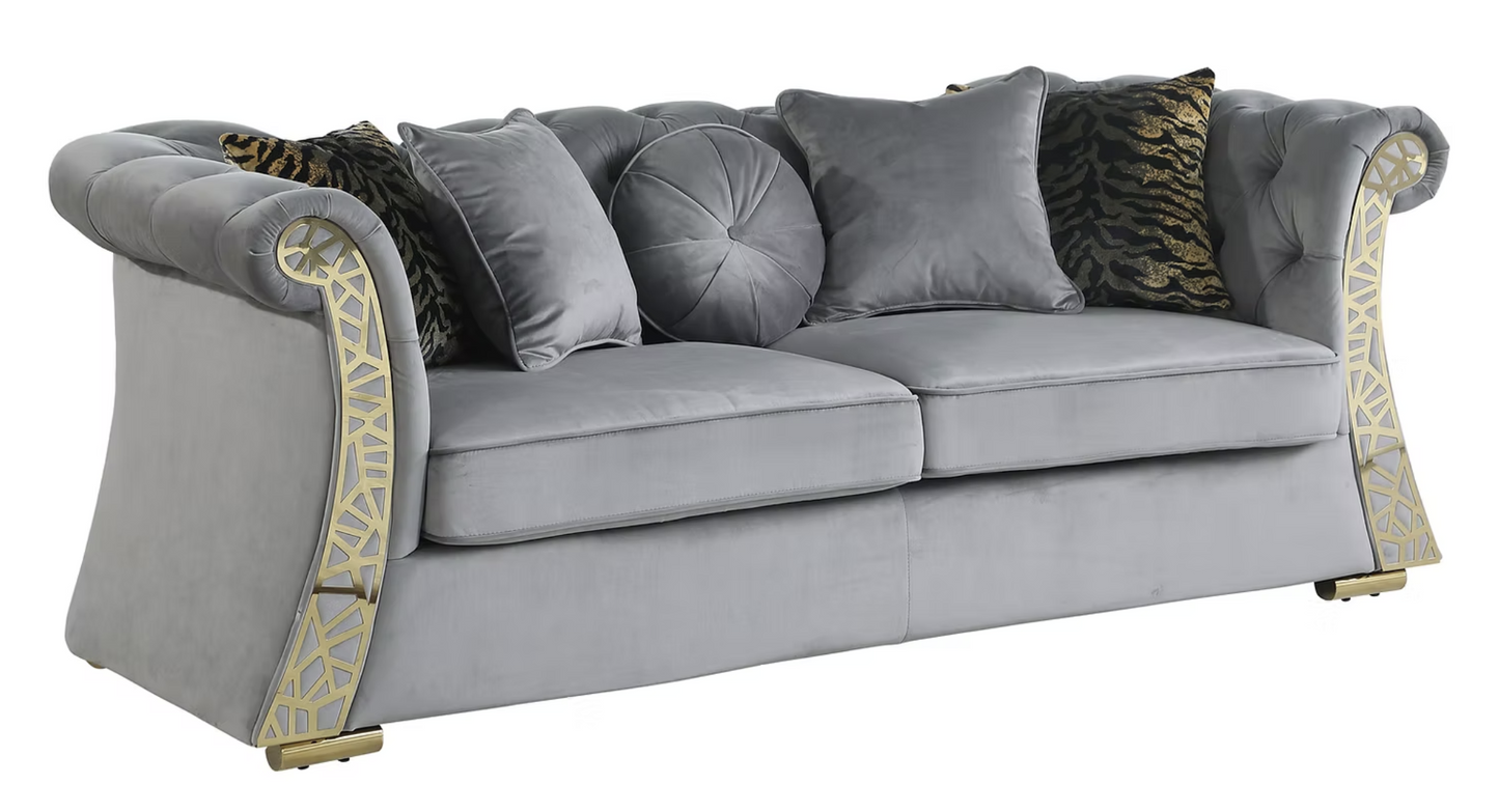 3pcs or 2pcs S1600 Curamo Grey Velvet Sofa, Loveseat & Chair