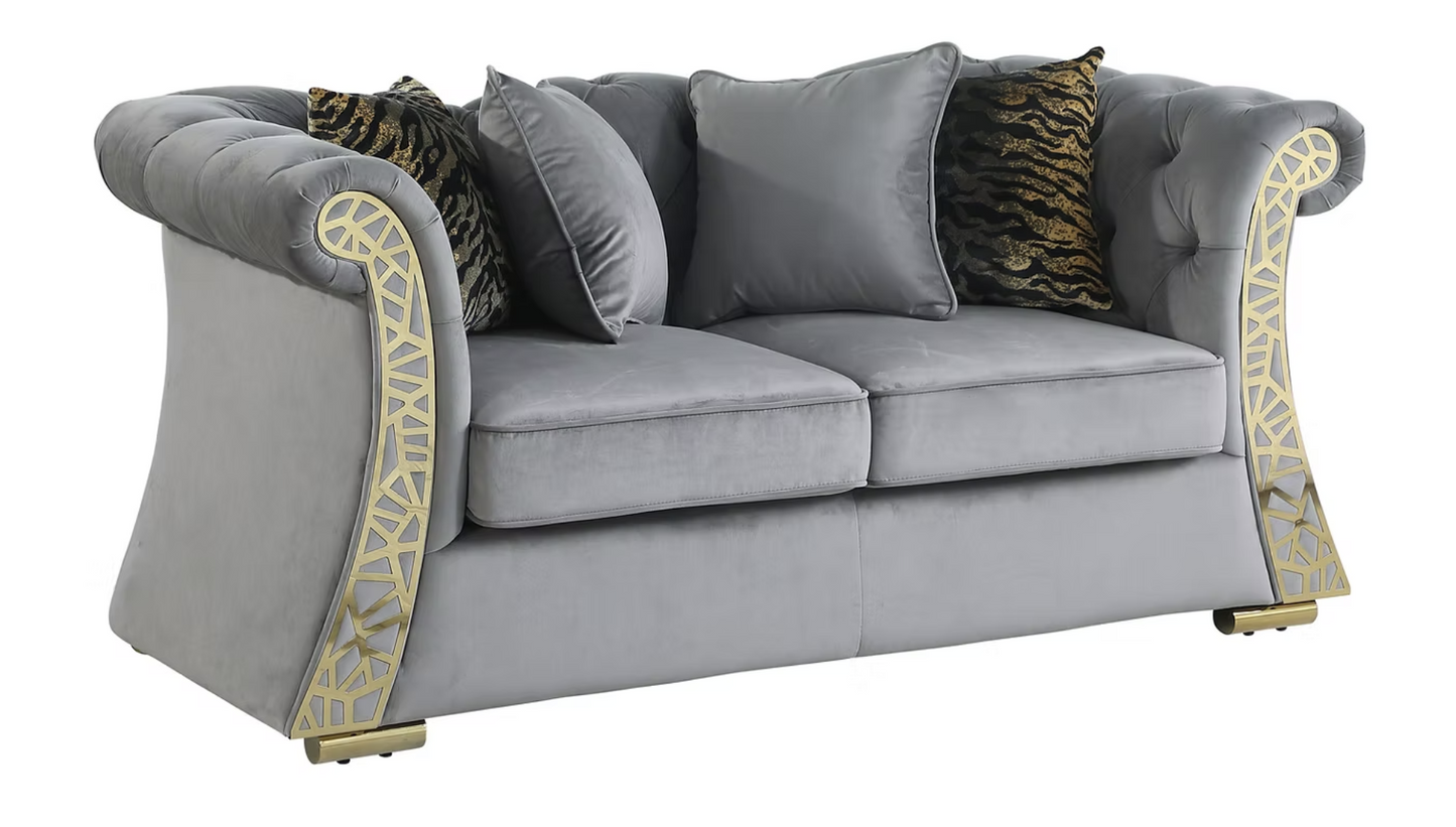 3pcs or 2pcs S1600 Curamo Grey Velvet Sofa, Loveseat & Chair