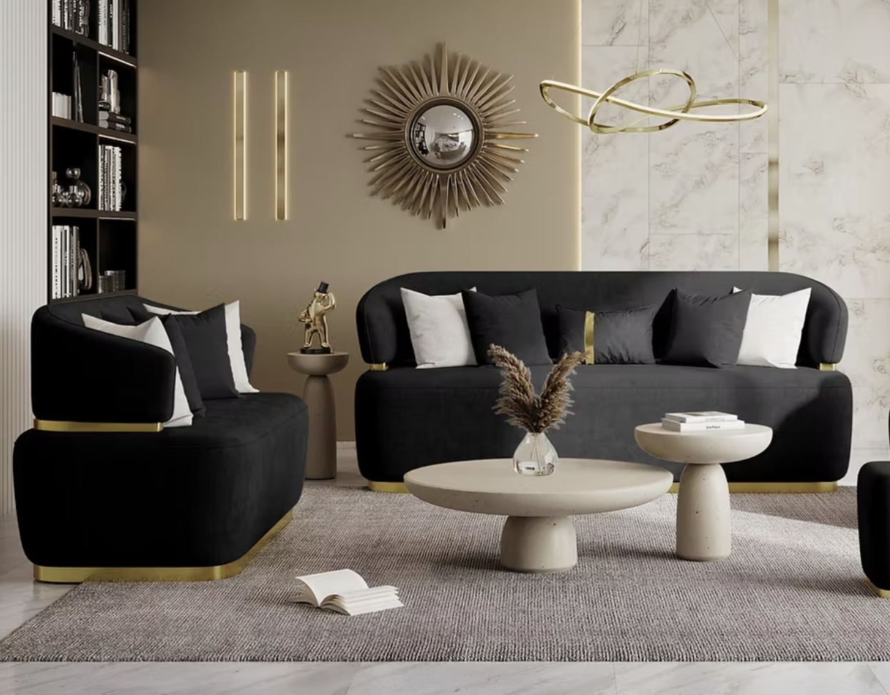 S906 Eden Black Sofa & Loveseat