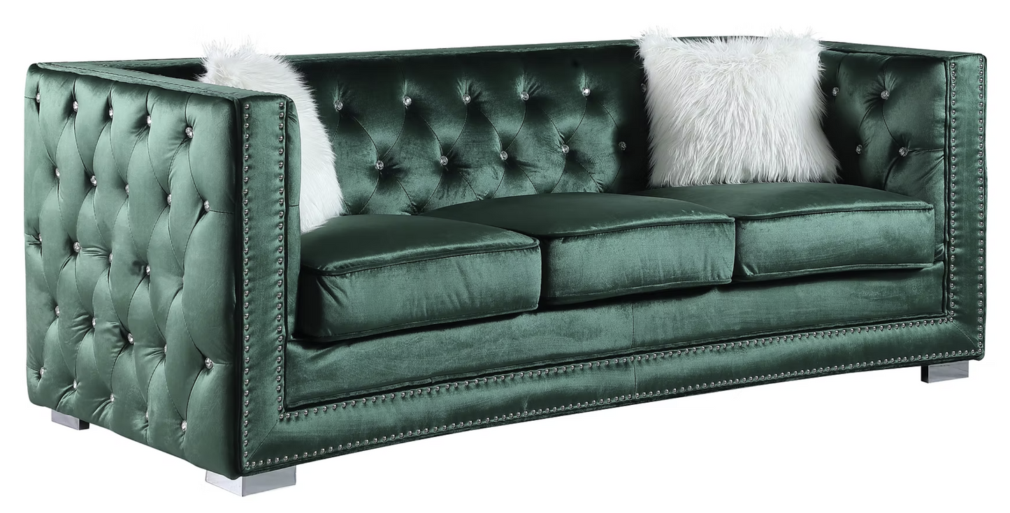 S4111 Paris Green Velvet Sofa & Loveseat