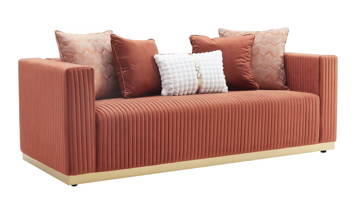 3pcs or 2pcs S3168 Alisha Rust Velvet Sofa & Loveseat Set