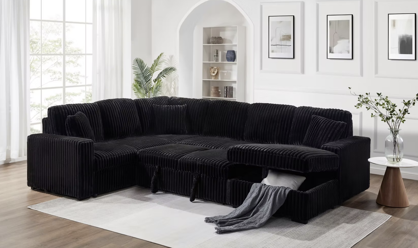 S3661 Raha Black Strip Soft Fabric Sectional