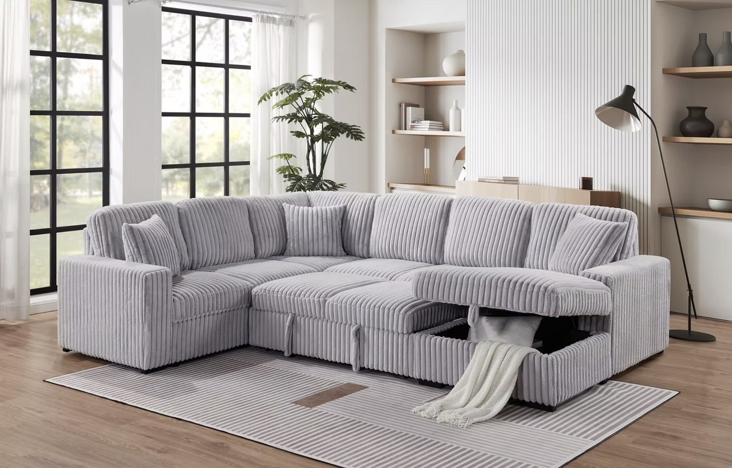 S3661 Raha Grey Strip Soft Fabric Sectional