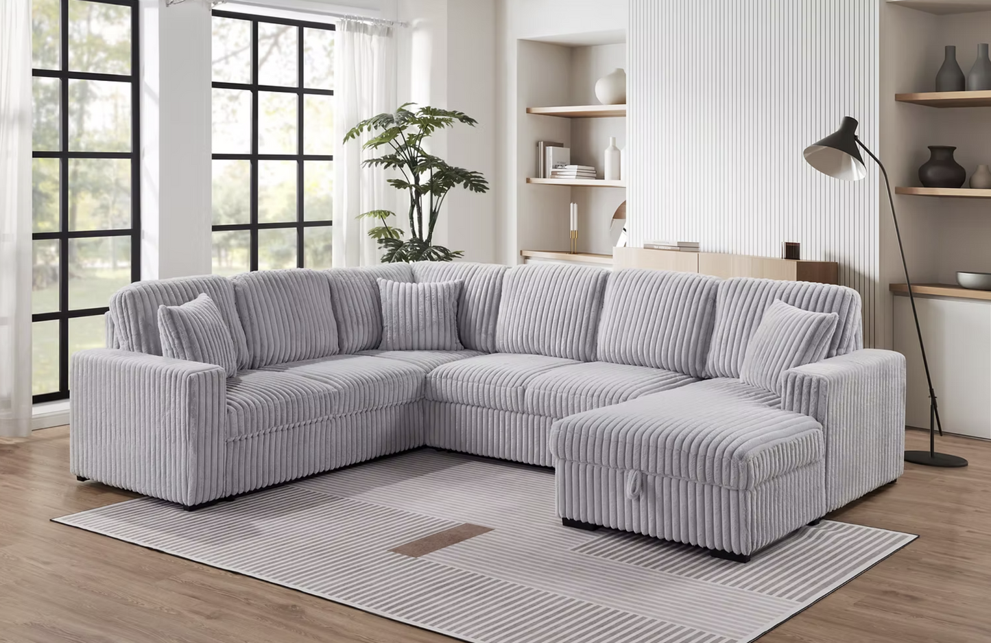 S3661 Raha Grey Strip Soft Fabric Sectional