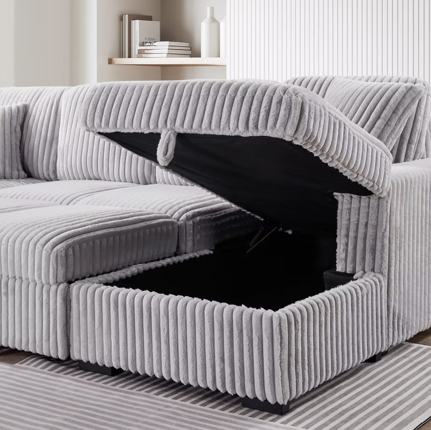 S3661 Raha Grey Strip Soft Fabric Sectional