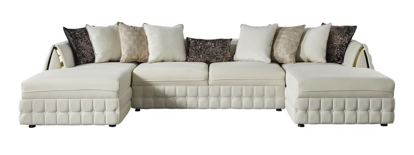 Sicilya Off White Velvet Oversized Double Chaise Sectional