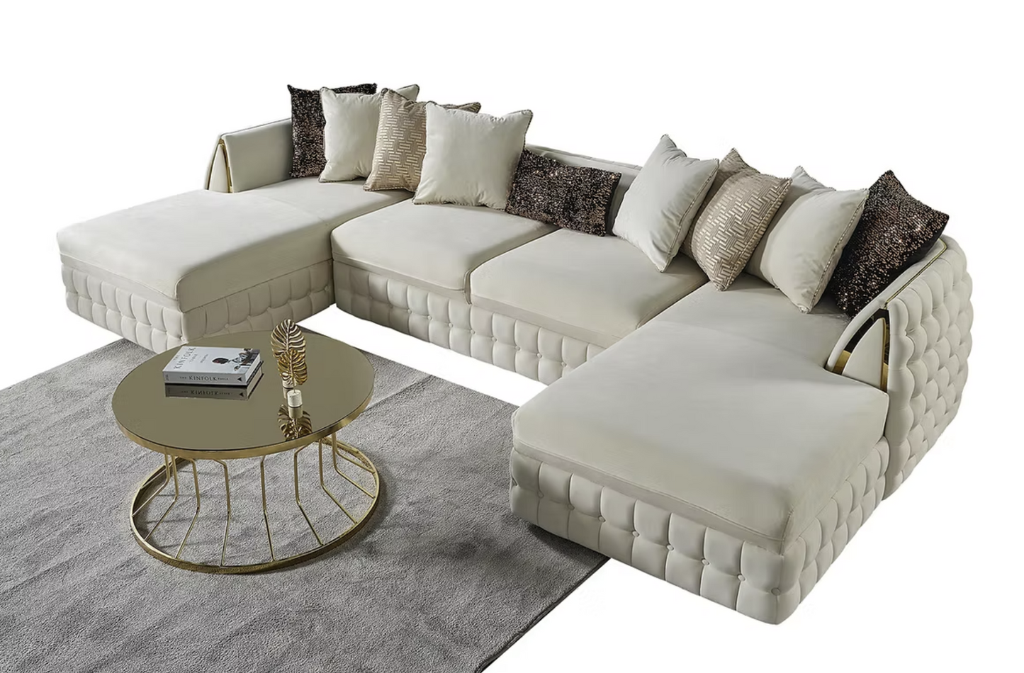 Sicilya Off White Velvet Oversized Double Chaise Sectional