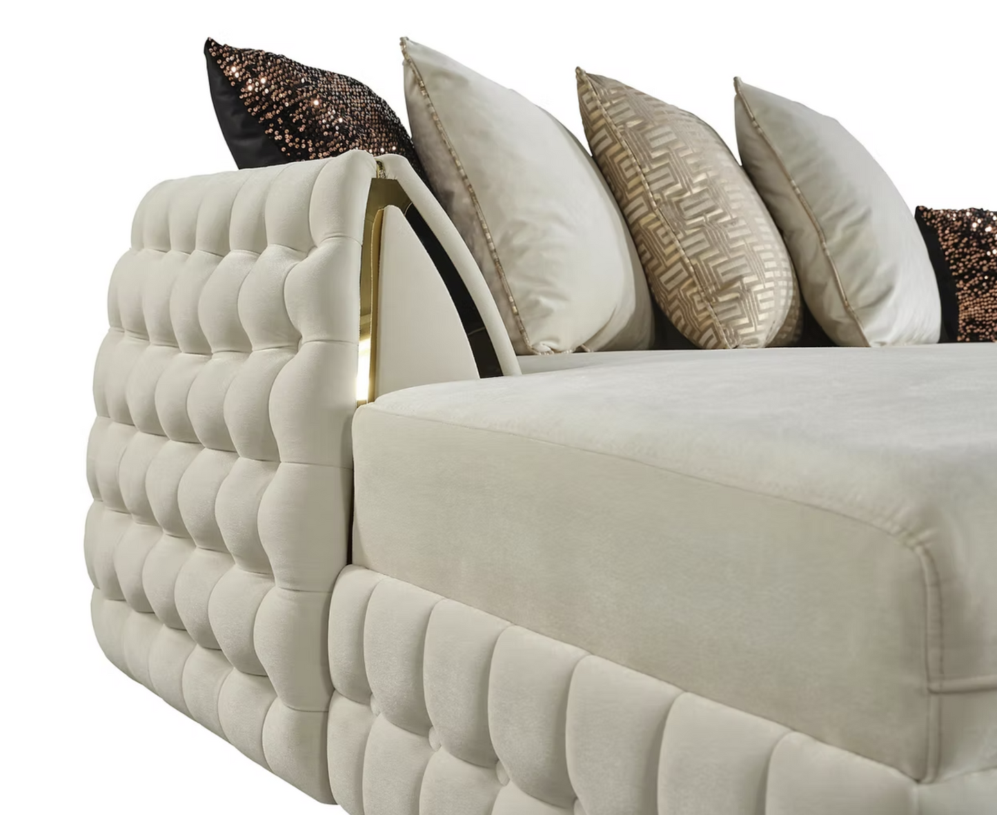 Sicilya Off White Velvet Oversized Double Chaise Sectional