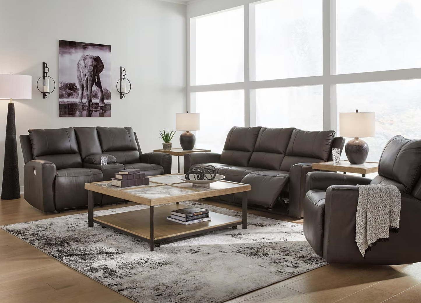 3pcs Ashley Boxmere U13100 Brown Reclining Sofa Set