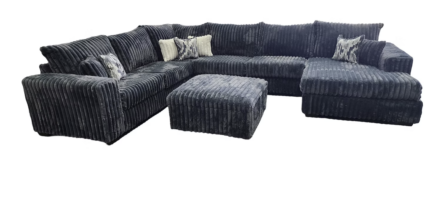 S320 Texan Grey Thick Corduroy Oversized Sectional & Ottoman