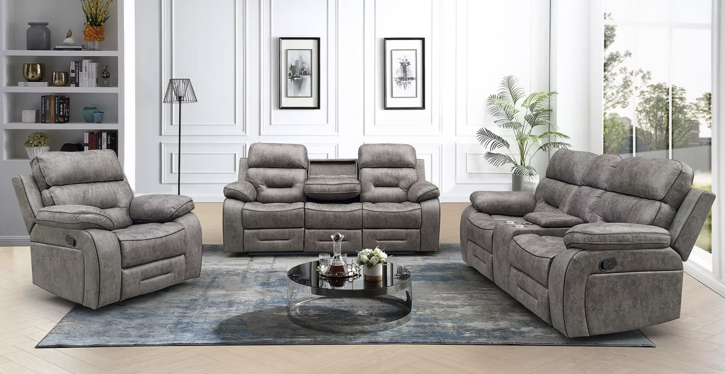 3pcs S4001 Jenny Grey Reclining Sofa Set