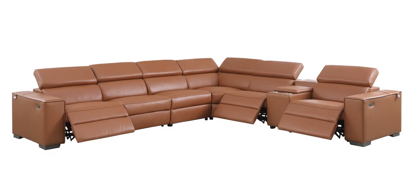 7pcs MI-631 Picasso Camel Leather Power Sectional