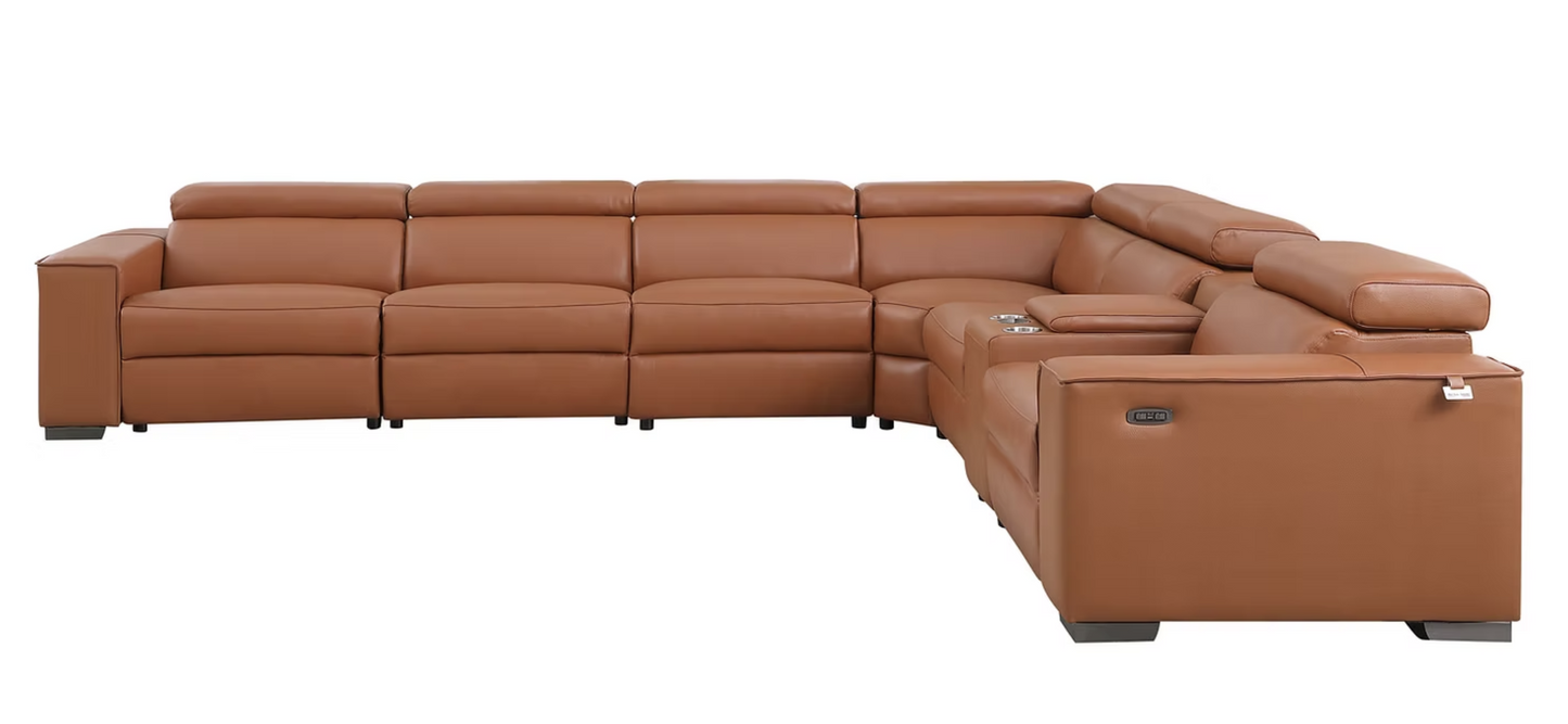 7pcs MI-631 Picasso Camel Leather Power Sectional