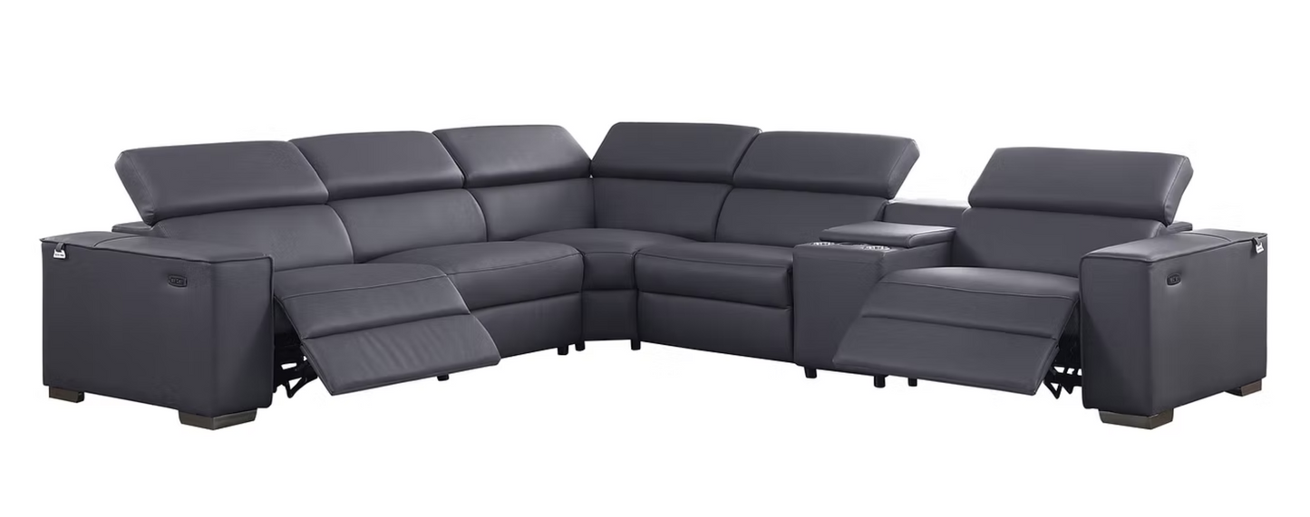 6pcs MI-631 Picasso Dark Grey Leather Power Sectional