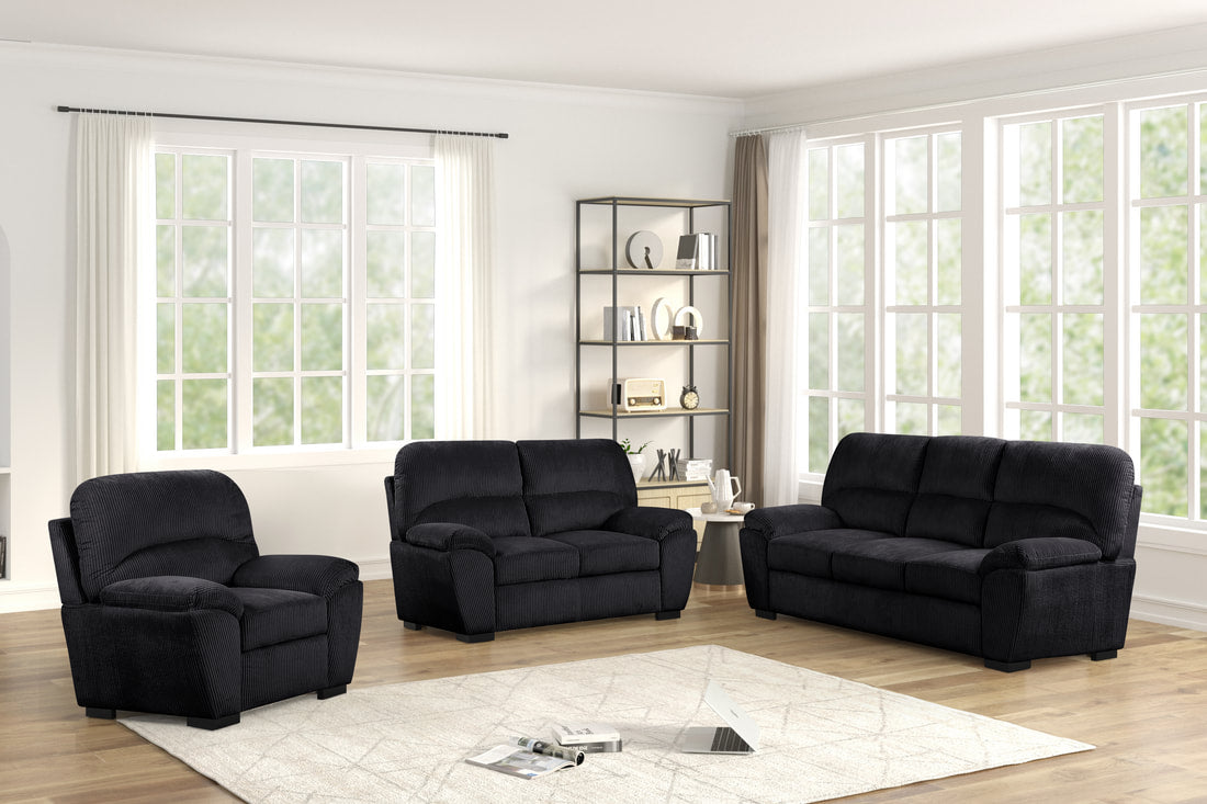 Tiffany10 Black 2PC or 3PC Sofa & Loveseat Set