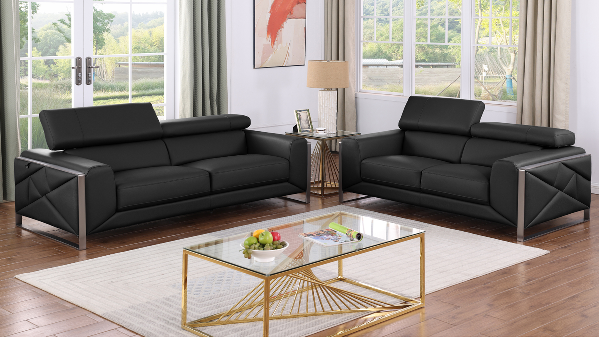 MI-989 Giorgio (Black) - Leather Sofa