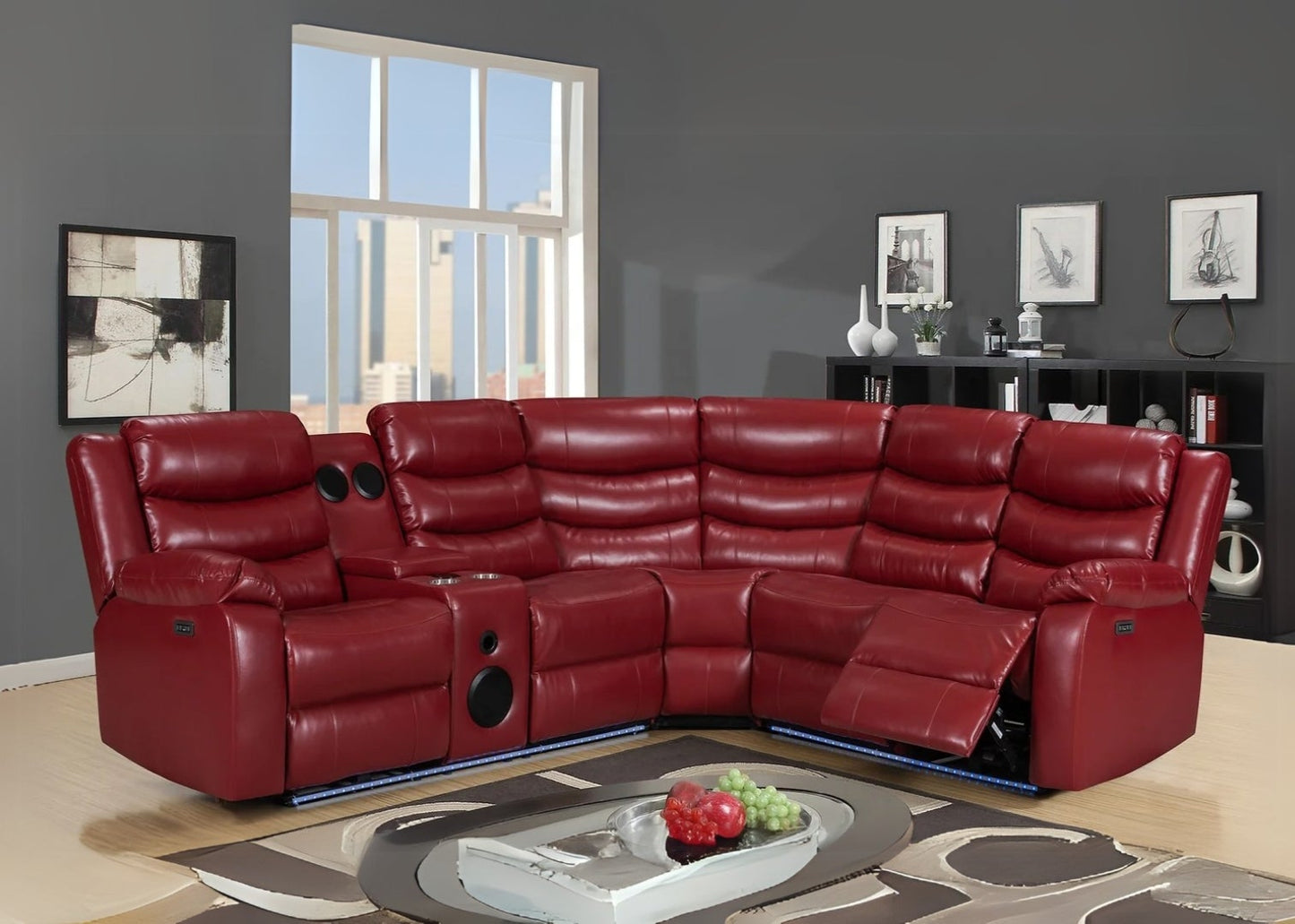 S8686 Turbo Red Leather Power Reclining Sectional