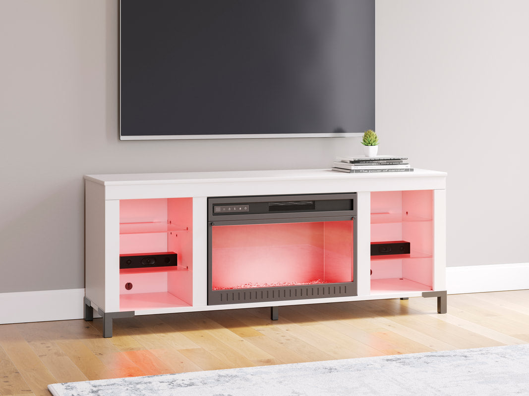 W2722-168 - White TV Stand with Fireplace 59"L (LED Lights)