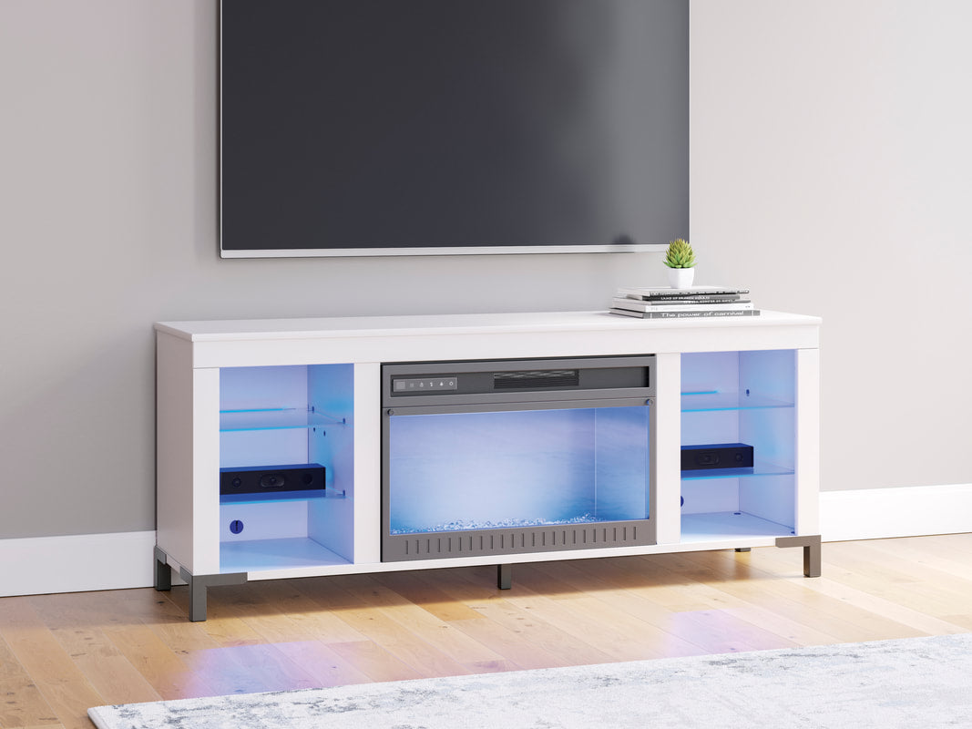 W2722-168 - White TV Stand with Fireplace 59"L (LED Lights)