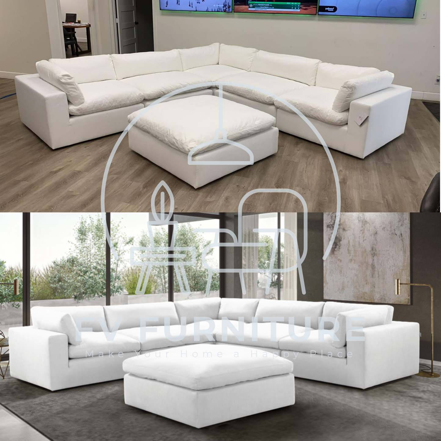 XL Cloud White Oversized Sectional & Ottoman