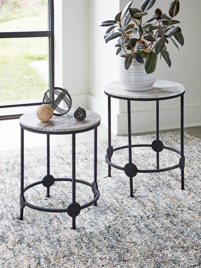 2pcs A4000546 Marble Top Accent Table Set