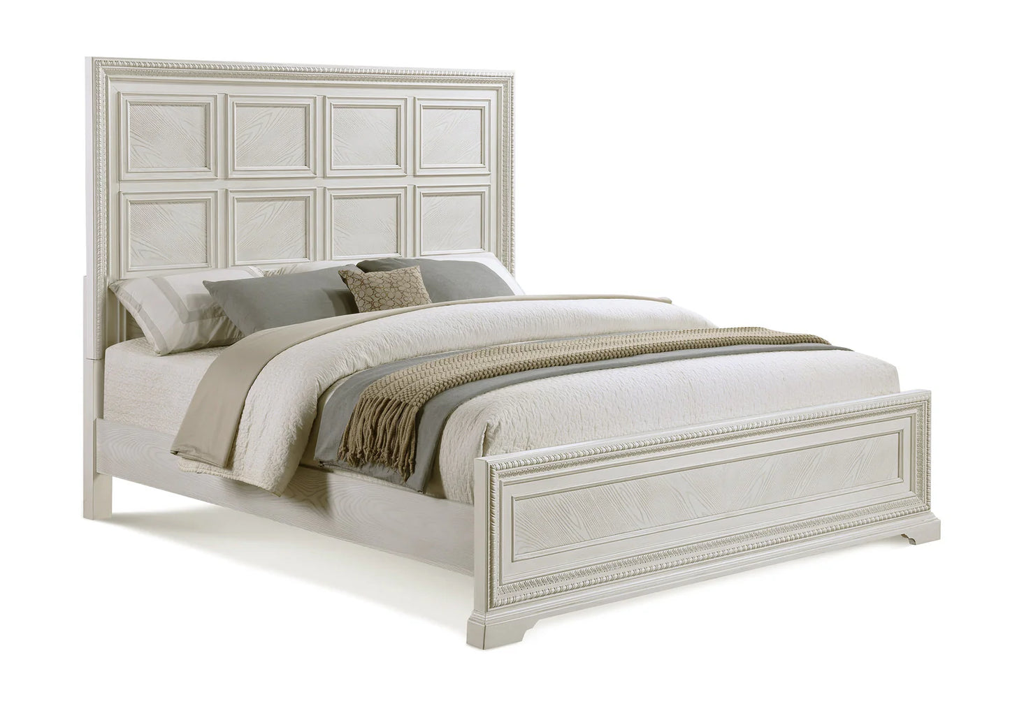 5pcs Alexandria White Wood Finish Bedroom Set