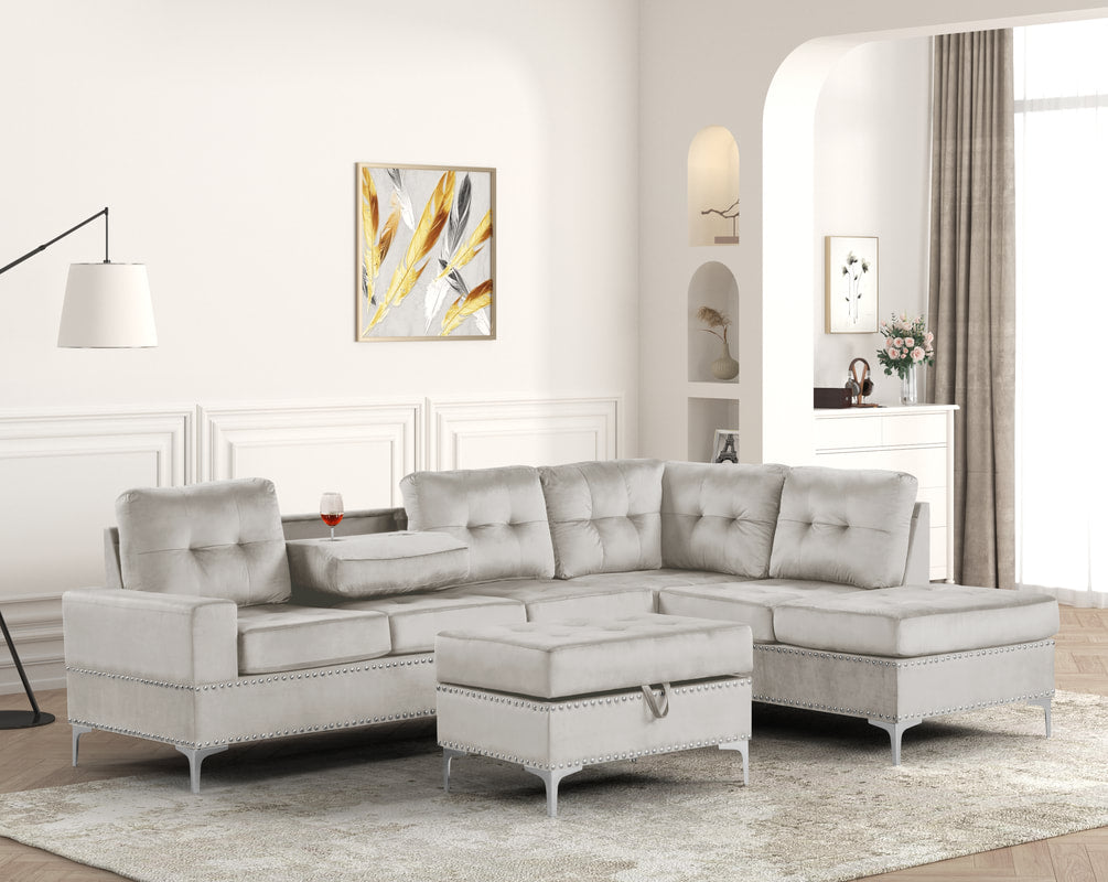 Anserra Grey Reversible Sectional & Ottoman Set