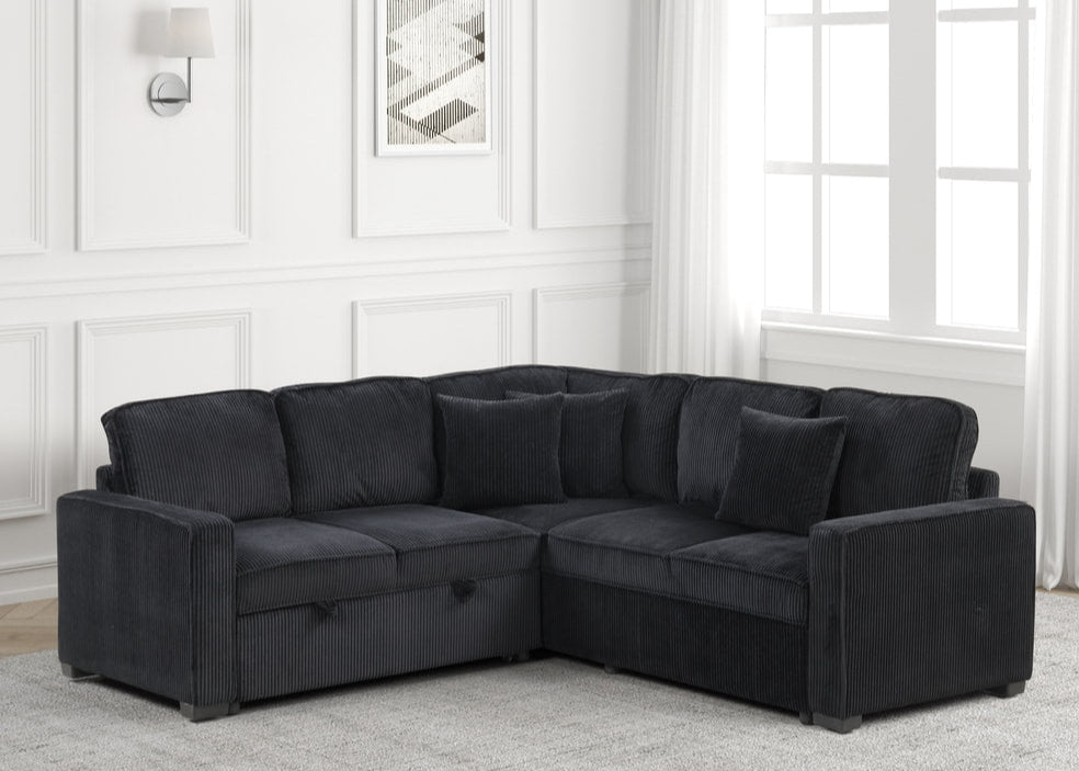 Ariel Black Sectional With Pull-Out Bed