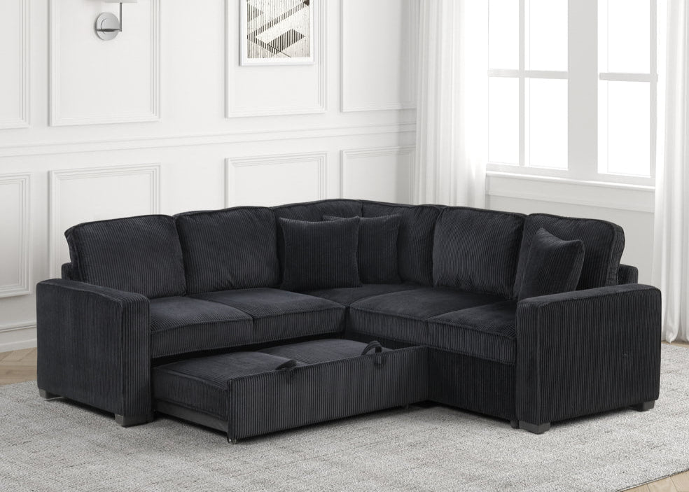 Ariel Black Sectional With Pull-Out Bed