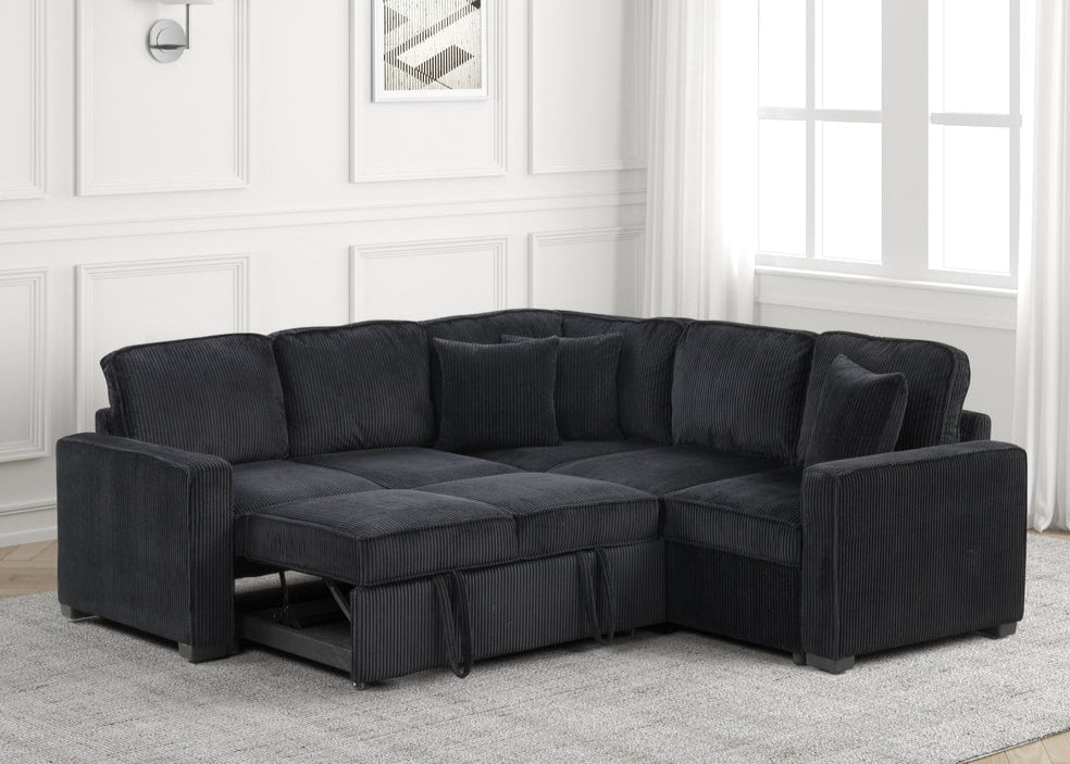 Ariel Black Sectional With Pull-Out Bed
