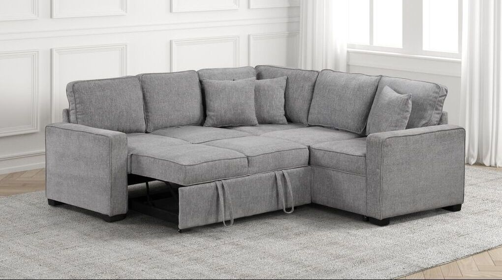Ariel Grey Sectional With Pull-Out Bed