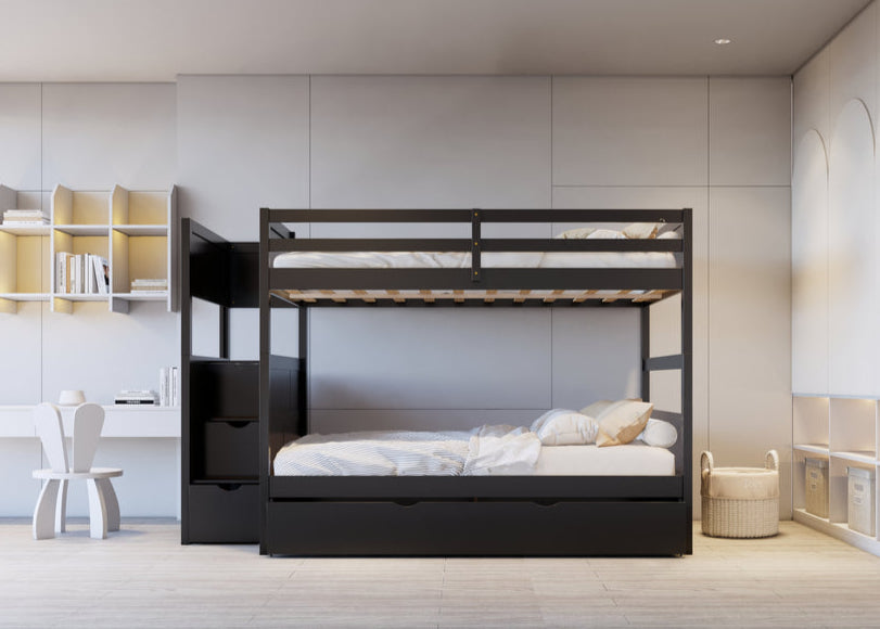 BB52 Full/Full Bunk Bed w/Twin Trundle Black