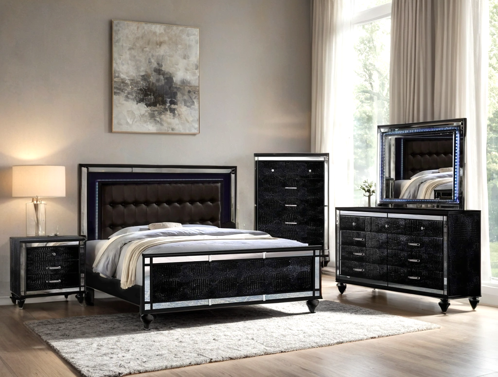 5pcs or 4pcs Blanca2 Black Bedroom Set