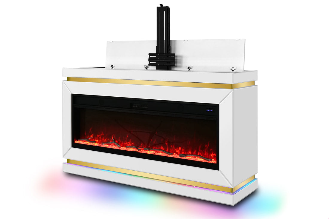 A94 White TV Stand with Fireplace